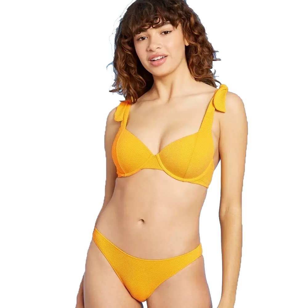 Shade & Shore Women's Yellow Textured Bikini Bottom Large